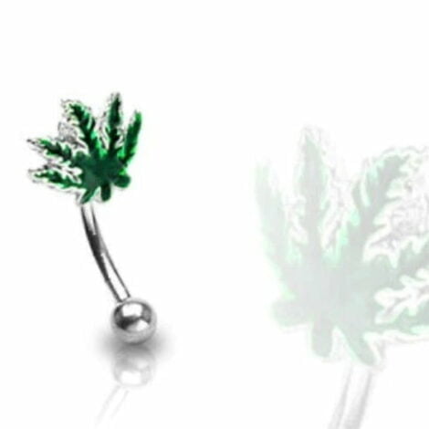 Green Leaf Top Curved Barbell Eyebrow, Navel, Rook