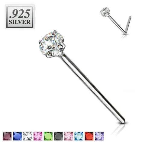 .925 Sterling Silver 20G Bendable Fishtail Nose Pin W/ Round CZ