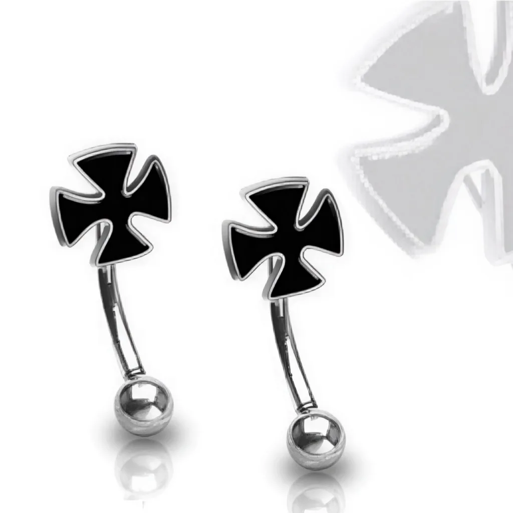 Black Iron Cross Top Curved Barbell for Rook Eyebrow