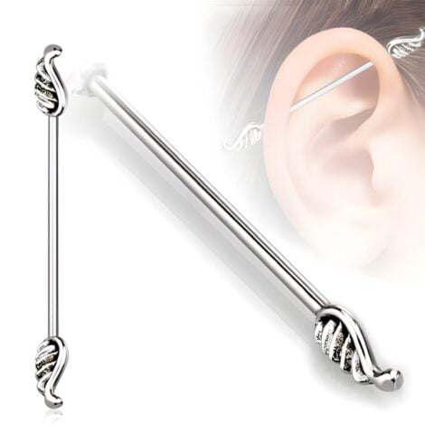 Industrial Barbell 316L Surgical Steel W/ Angel Wings