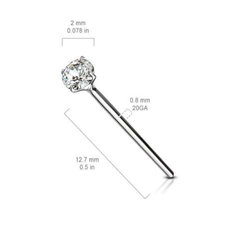 .925 Sterling Silver 20G Bendable Fishtail Nose Pin W/ Round CZ - Image 4