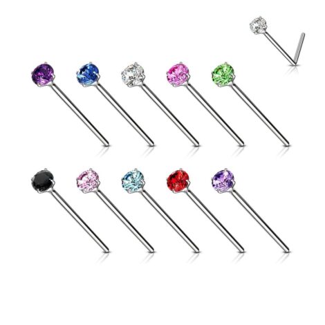 .925 Sterling Silver 20G Bendable Fishtail Nose Pin W/ Round CZ - Image 2