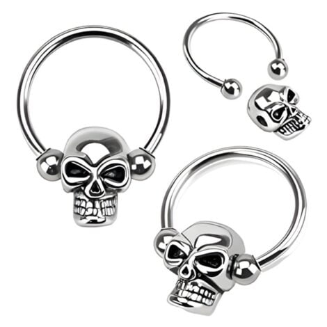 Horseshoe Circular Barbell With Snap-In Skull Bead