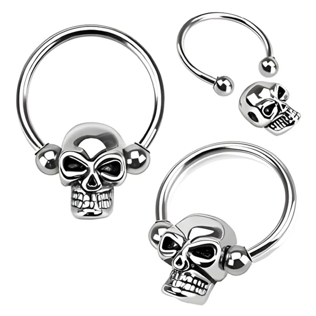 Horseshoe Circular Barbell With Snap-In Rotatable Skull Bead