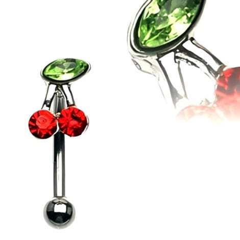 CZ Set Cherry Top Curved Eyebrow Rook Barbell