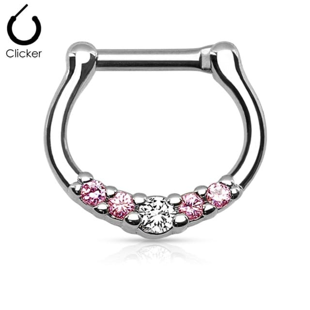 Septum Daith Clicker Petite Curved Gem Set Nose Ring