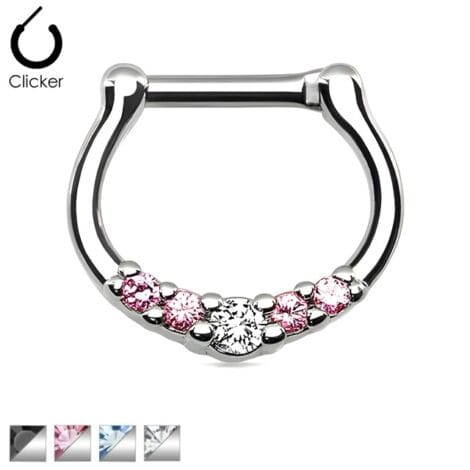 Septum Daith Clicker Petite Curved Gem Set Nose Ring