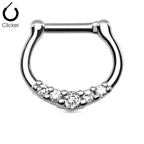 Septum Daith Clicker Petite Curved Gem Set Nose Ring - Image 3