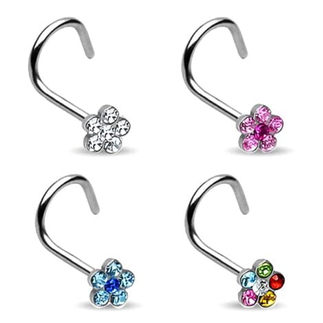 18G/ 20G  316L Surgical Steel Multi Gem Flower Nose Screw
