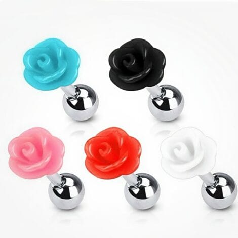 Acrylic Summer Rose Top Barbell for Cartilage Tragus Conch