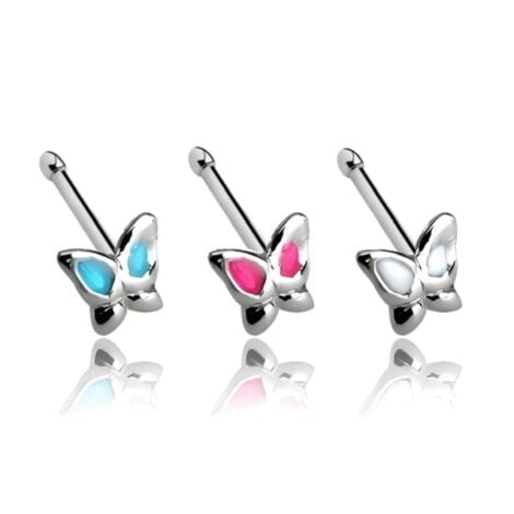 .925 Sterling Silver 20G Winged Butterfly Nose Stud