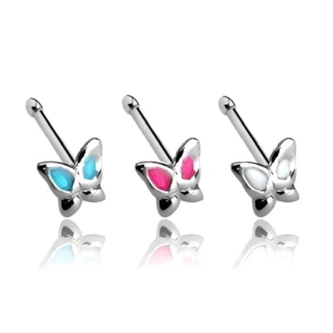 .925 Sterling Silver 20G Winged Butterfly Nose Stud