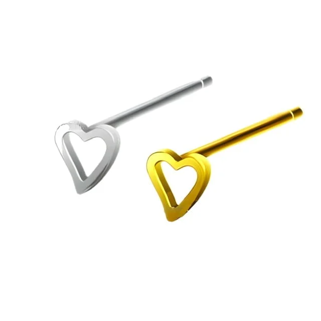 .925 Sterling Silver Hollow Heart Bendable Nose Pin