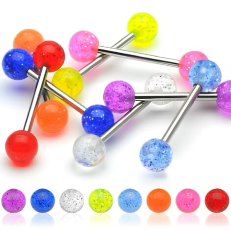 Acrylic Glitter Balls Tongue Nipple Barbell in Mixed Sizes