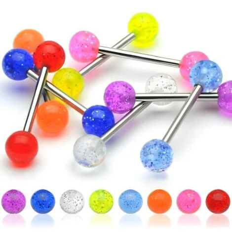 Acrylic Glitter Balls Tongue Nipple Barbell in Mixed Sizes