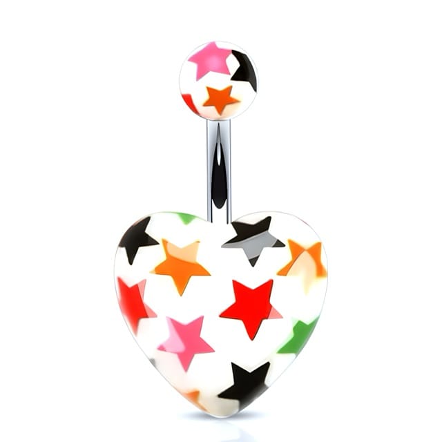 Romantic White Heart with Cherry or Star Print Belly Ring