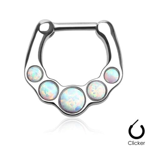 Septum Daith Clicker 5 White Fire Opal Nose Ring