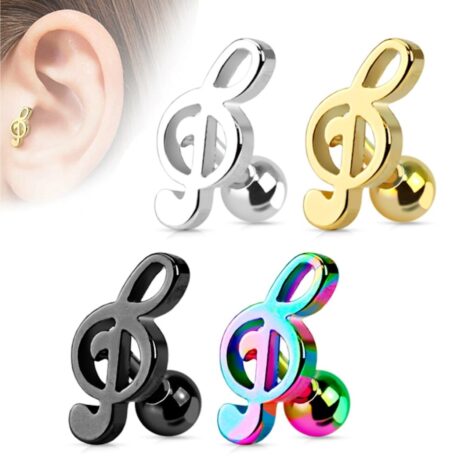Ear Cartilage/ Tragus Barbell W/ Music Treble Clef Top