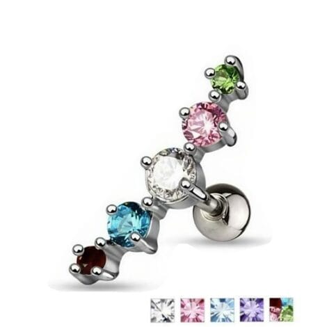 5 CZ Set Journey Curve Barbell Cartridge Earring