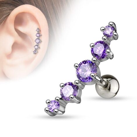 5 CZ Set Journey Curve Barbell Cartridge Earring - Image 6
