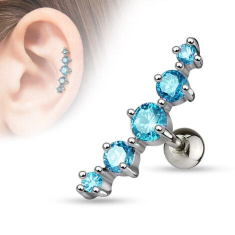 5 CZ Set Journey Curve Barbell Cartridge Earring - Image 5