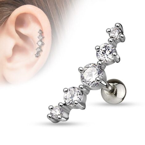 5 CZ Set Journey Curve Barbell Cartridge Earring - Image 4