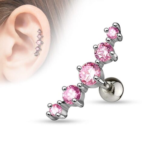 5 CZ Set Journey Curve Barbell Cartridge Earring - Image 3