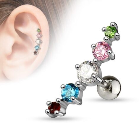 5 CZ Set Journey Curve Barbell Cartridge Earring - Image 2