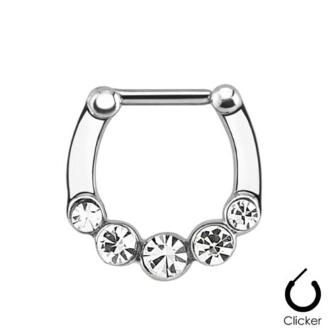 Septum Daith Clicker Hinged with 5 Clear Gems Nose Ring - Image 2
