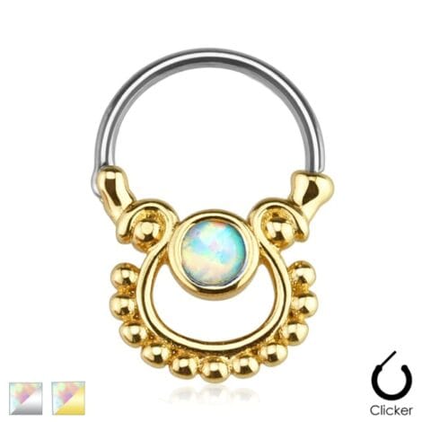 Septum Clicker Round Hinged Exotic White Opal Nose Ring