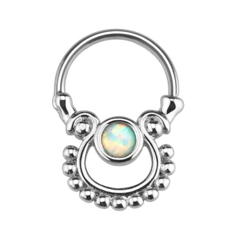 Septum Clicker Round Hinged Exotic White Opal Nose Ring - Image 2