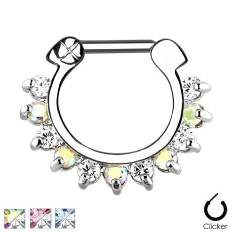 Septum Daith Clicker Straight Bar Ring with Duo Coloured CZ