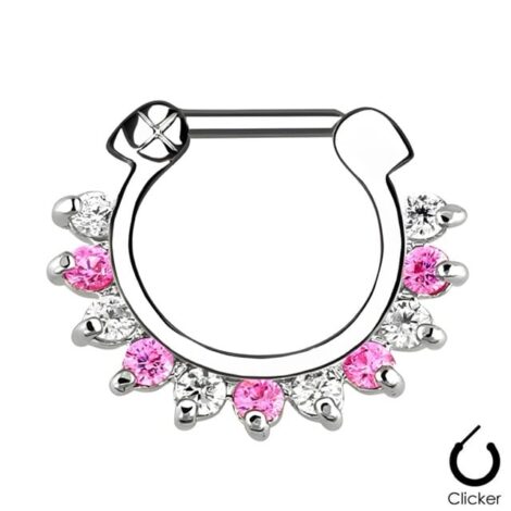 Septum Daith Clicker Straight Bar Ring with Duo Coloured CZ - Image 3