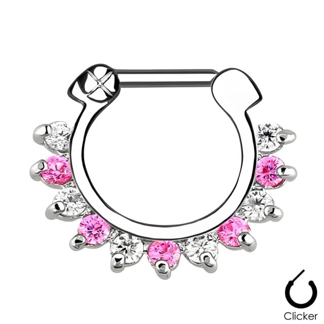 Septum Daith Clicker Straight Bar Ring with Duo Coloured CZ