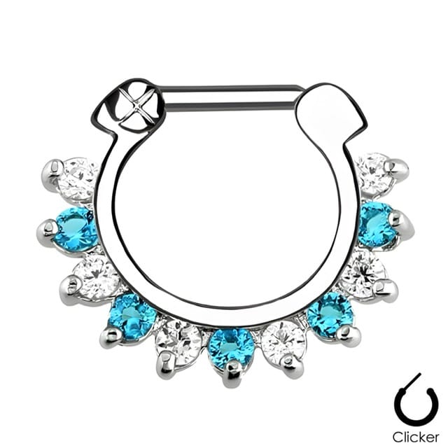 Septum Daith Clicker Straight Bar Ring with Duo Coloured CZ
