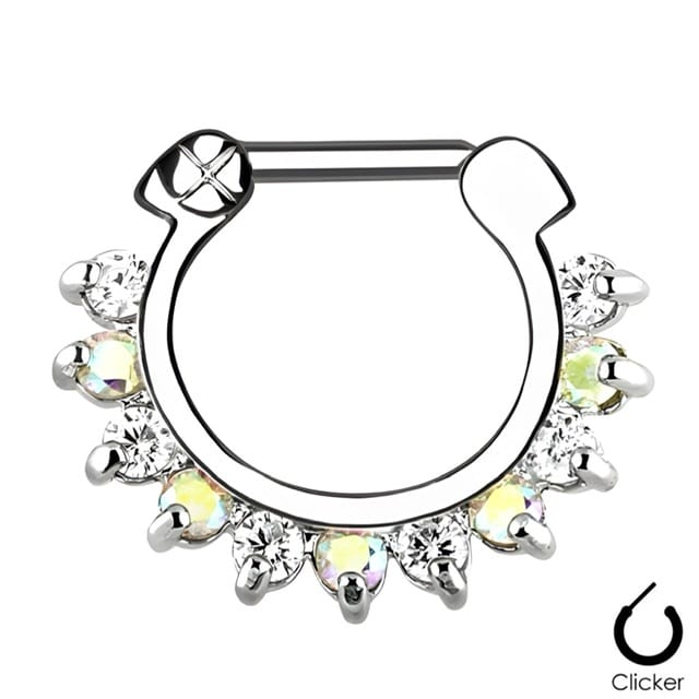 Septum Daith Clicker Straight Bar Ring with Duo Coloured CZ