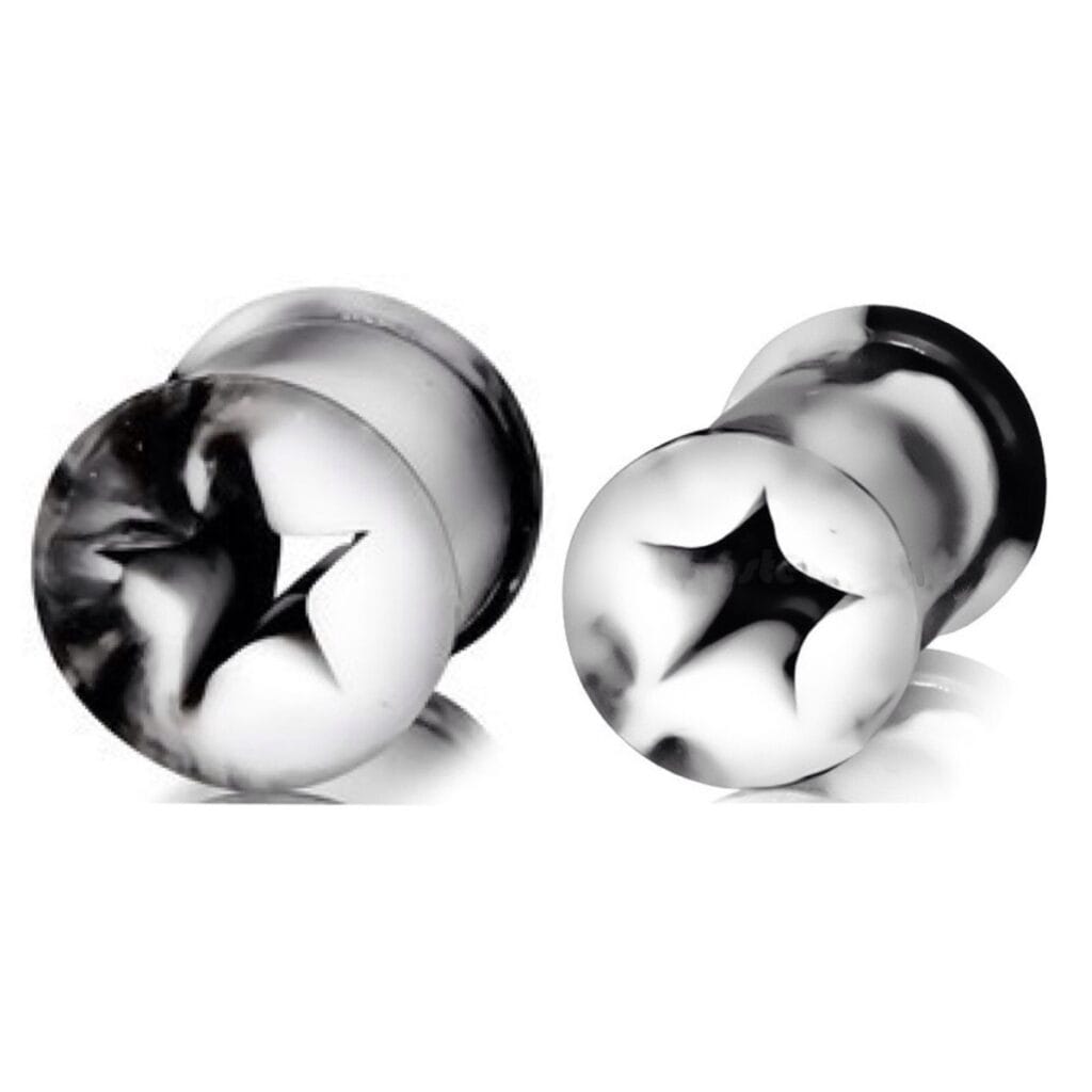 Silicone Double Flared Star Plug Pairs with Smokey Marbling