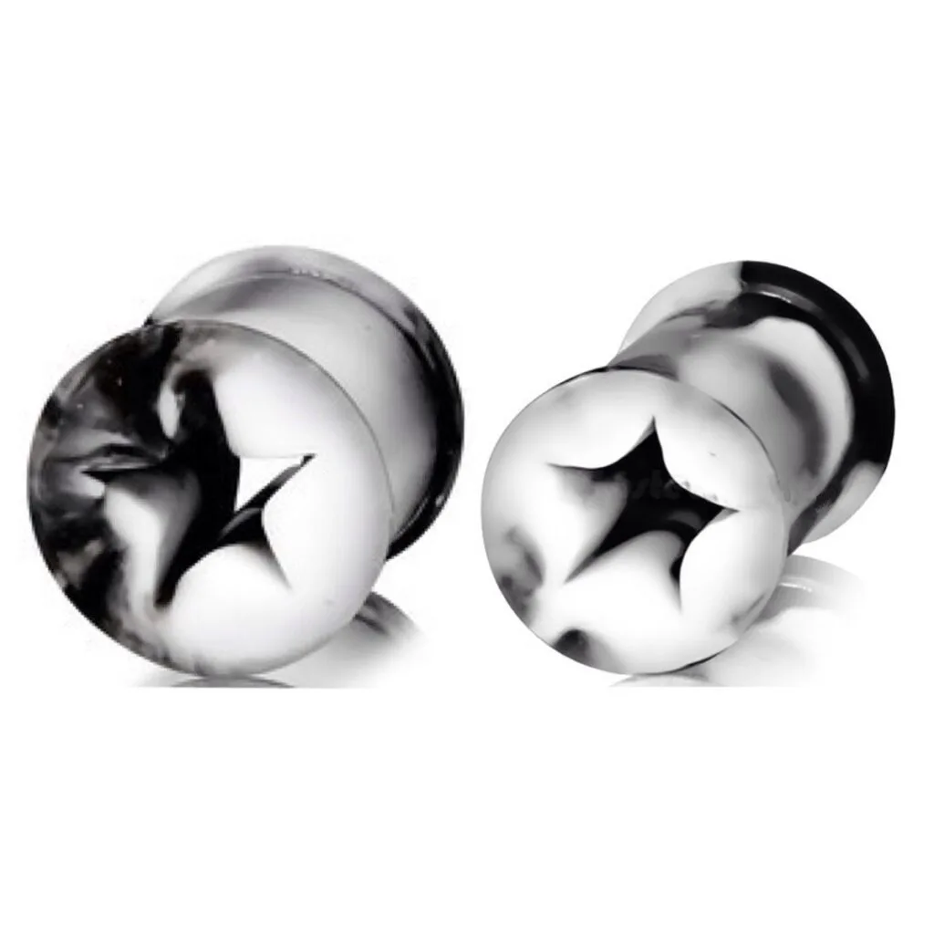 Silicone Double Flared Star Plug Pairs with Smokey Marbling
