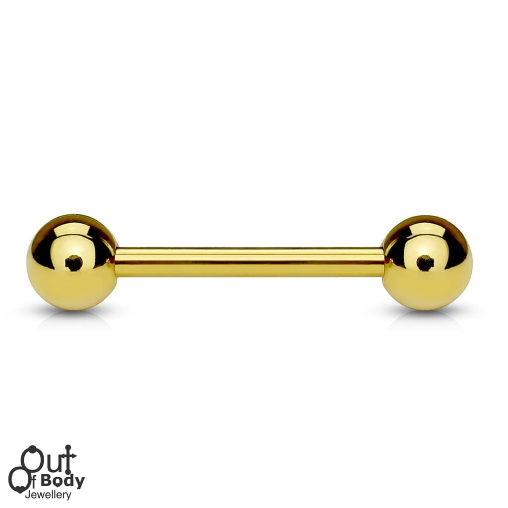 Gold Straight Barbell with Balls for Cartilage, Tongue, Nipple