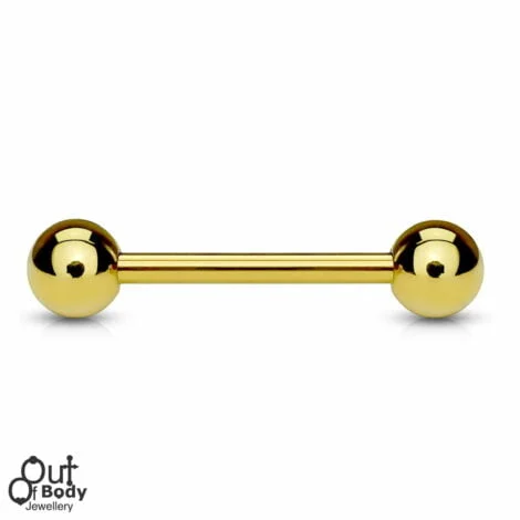 Gold Straight Barbell with Balls for Cartilage, Tongue, Nipple