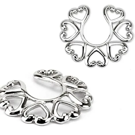 Non Piercing Clip On Pairs of Vintage Heart Nipple Ring Shields - Image 2