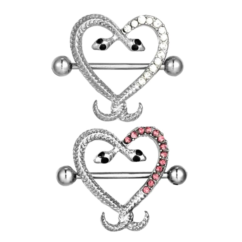 Crystal Half Paved Serpent Heart Nipple Ring