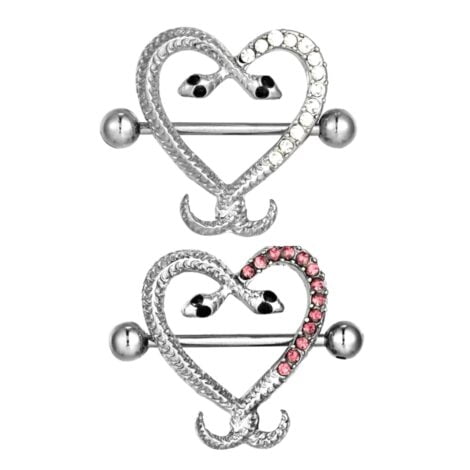 Crystal Half Paved Serpent Heart Nipple Ring