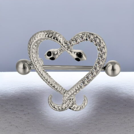 Crystal Half Paved Serpent Heart Nipple Ring - Image 2
