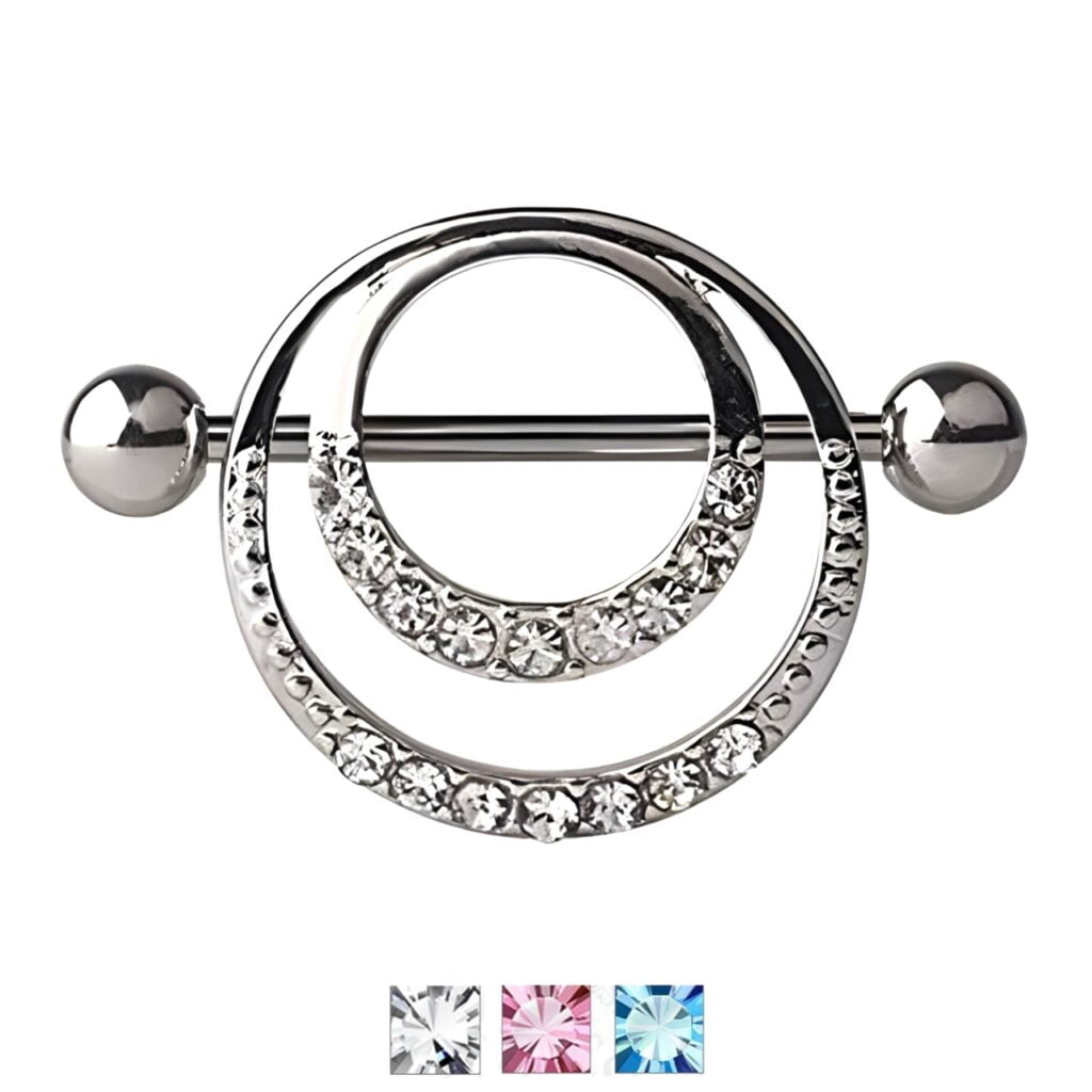 Crystal Paved Double Circles Nipple Ring