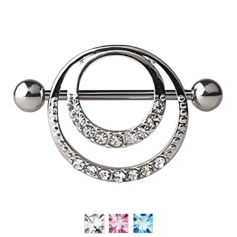 Crystal Paved Double Circles Nipple Ring