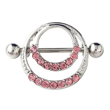Crystal Paved Double Circles Nipple Ring - Image 2