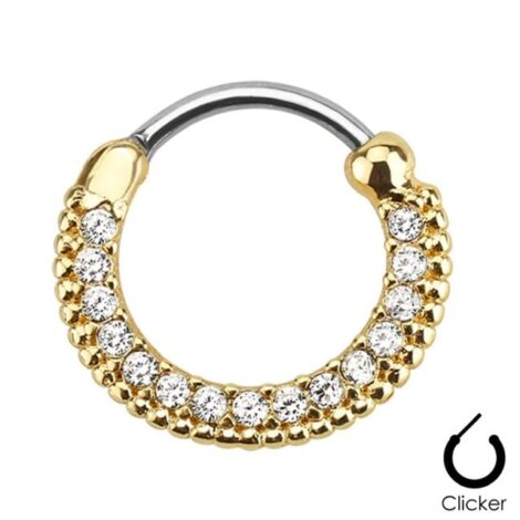 Septum Daith Clicker Round Hinged Gem Paved Nose Ring - Image 2