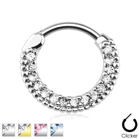 Septum Daith Clicker Round Hinged Gem Paved Nose Ring