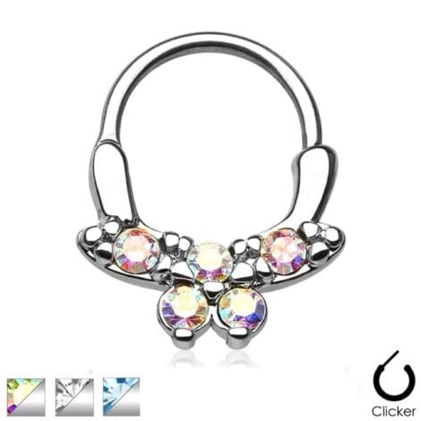 Septum Daith Clicker Round Hinged Cubic Zirconia Set Bow Nose Ring